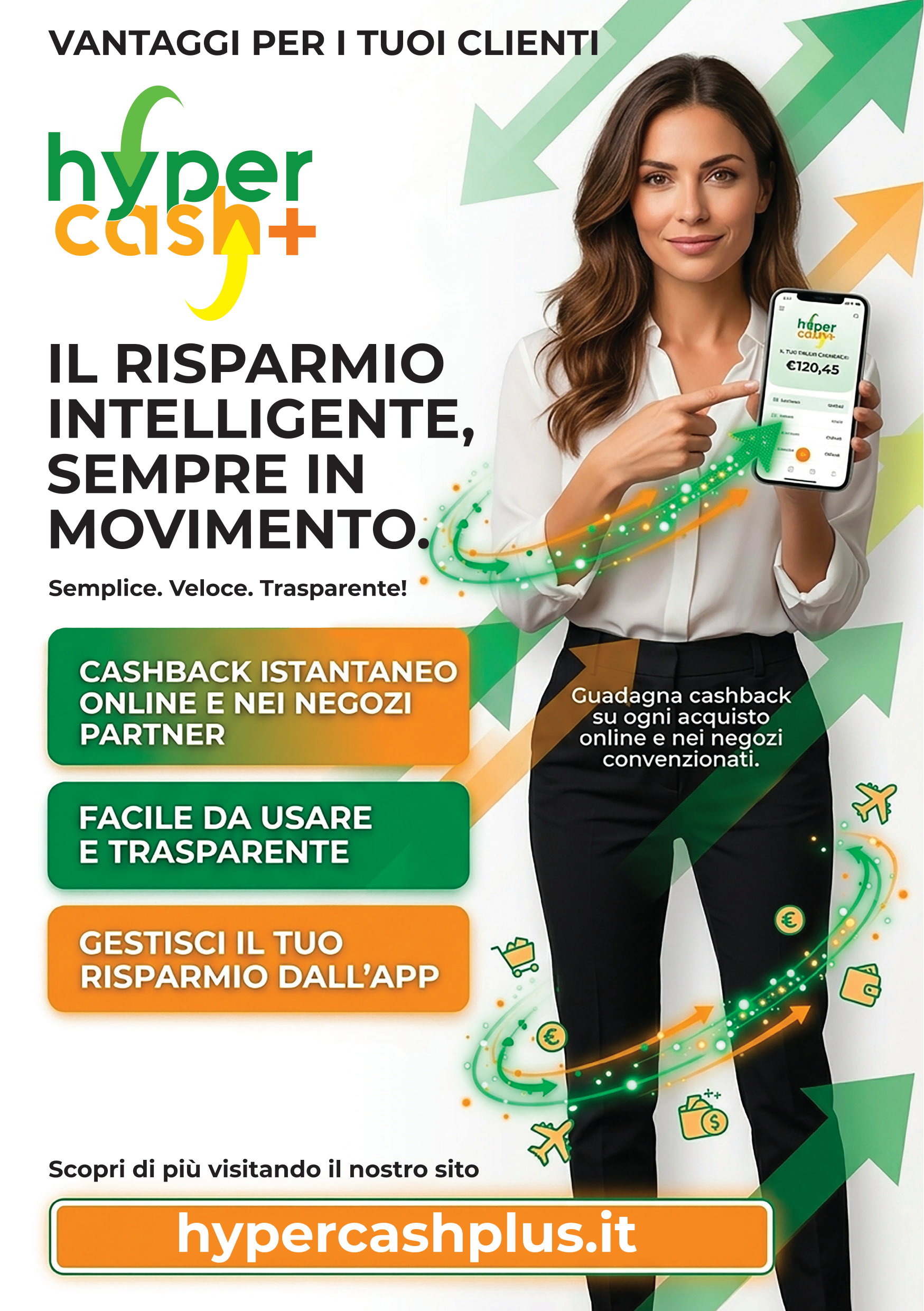 Infografica fronte con i vantaggi chiave di HyperCash Plus per il negozio